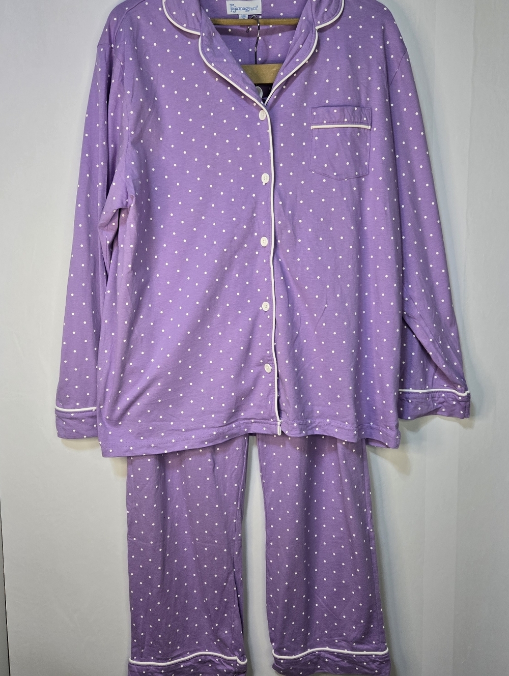 PAJAMAGRAM Women Suze L 2-pc Lavender Polka Dot Pajama Set, NWOT